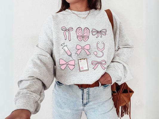 Coquette Nurse Sweatshirt, Pink Bow Nurse Shirt, Girlcore Nurse Sweater, Softcore Nurse Graduation, Girly Nurse Birthday Gift, New Nurse Tee