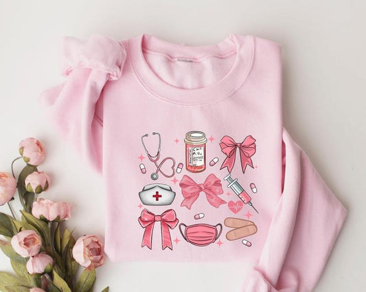 Coquette Nurse Sweatshirt, Pink Bow Nurse Sweatshirt, Girl Nurse Sweater, Nurse Graduation Shirt, Girly Nurse Birthday Gift, New Nurse Tee