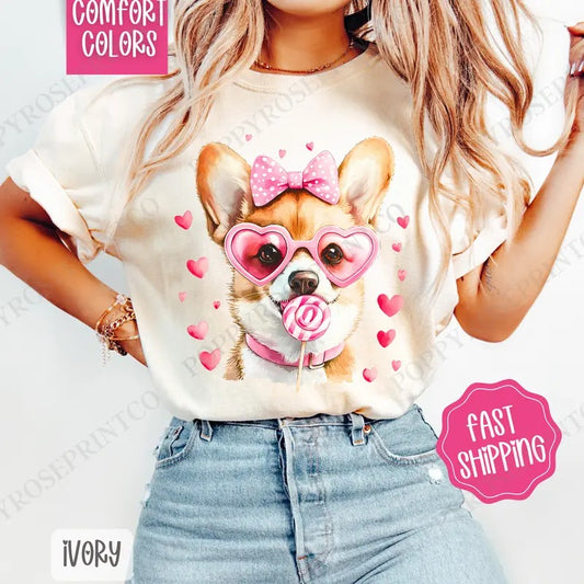 Corgi Valentine Shirt Comfort Colors, Dog Valentine's Day Women's Tee, Cute Women's Tshirt