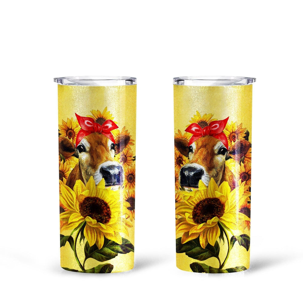 Cow Sunflower Custom Tall Glitter Tumbler