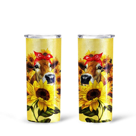 Cow Sunflower Custom Tall Glitter Tumbler