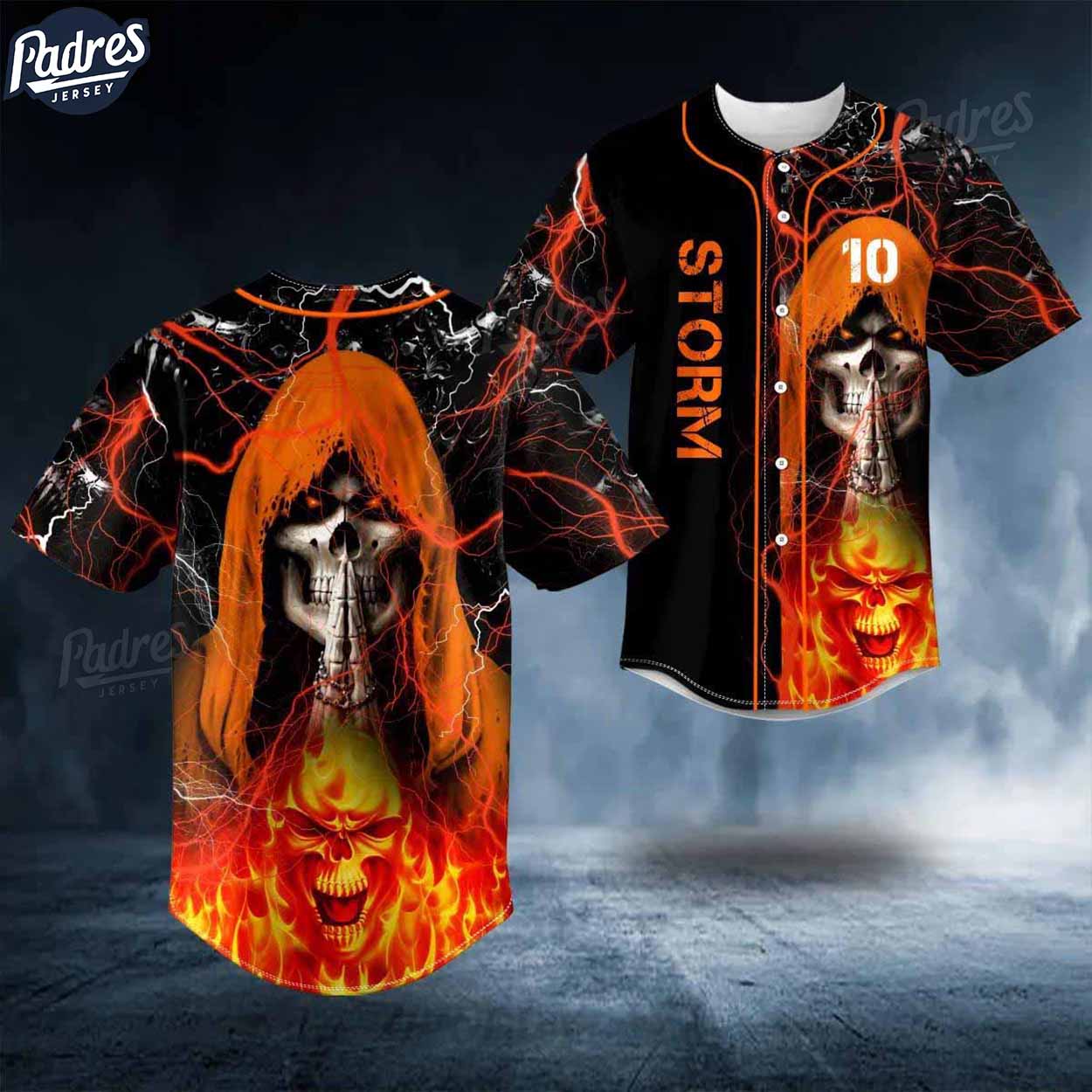 Custom Black Grim Reaper Praying Storm Skull Baseball Jersey - Padres Jersey Oasis: Elevate Your Baseball Style Game