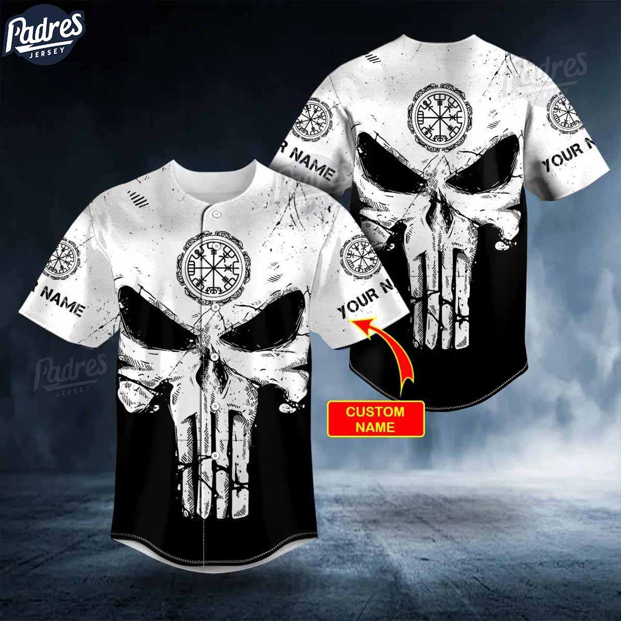 Custom Black White Norse Compass Punisher Viking Baseball Jersey - Padres Jersey Oasis: Elevate Your Baseball Style Game