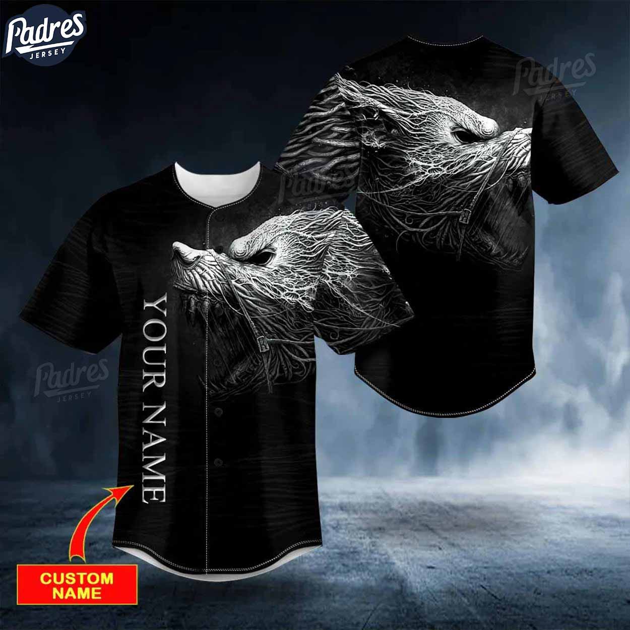 Custom Black White Werewolf Viking Baseball Jersey - Padres Jersey Oasis: Elevate Your Baseball Style Game