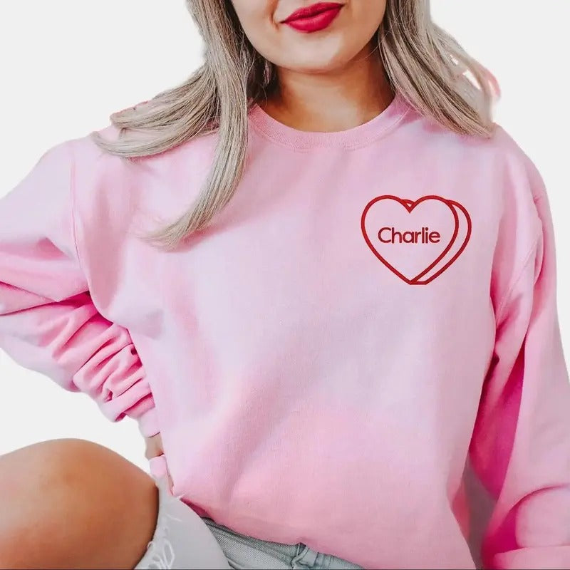 Custom Embroidered Valentines Day Sweatshirt, Valentines Day Heart Monogram Crewneck or Hoodie, Custom Embroidered Heart Sweatshirt