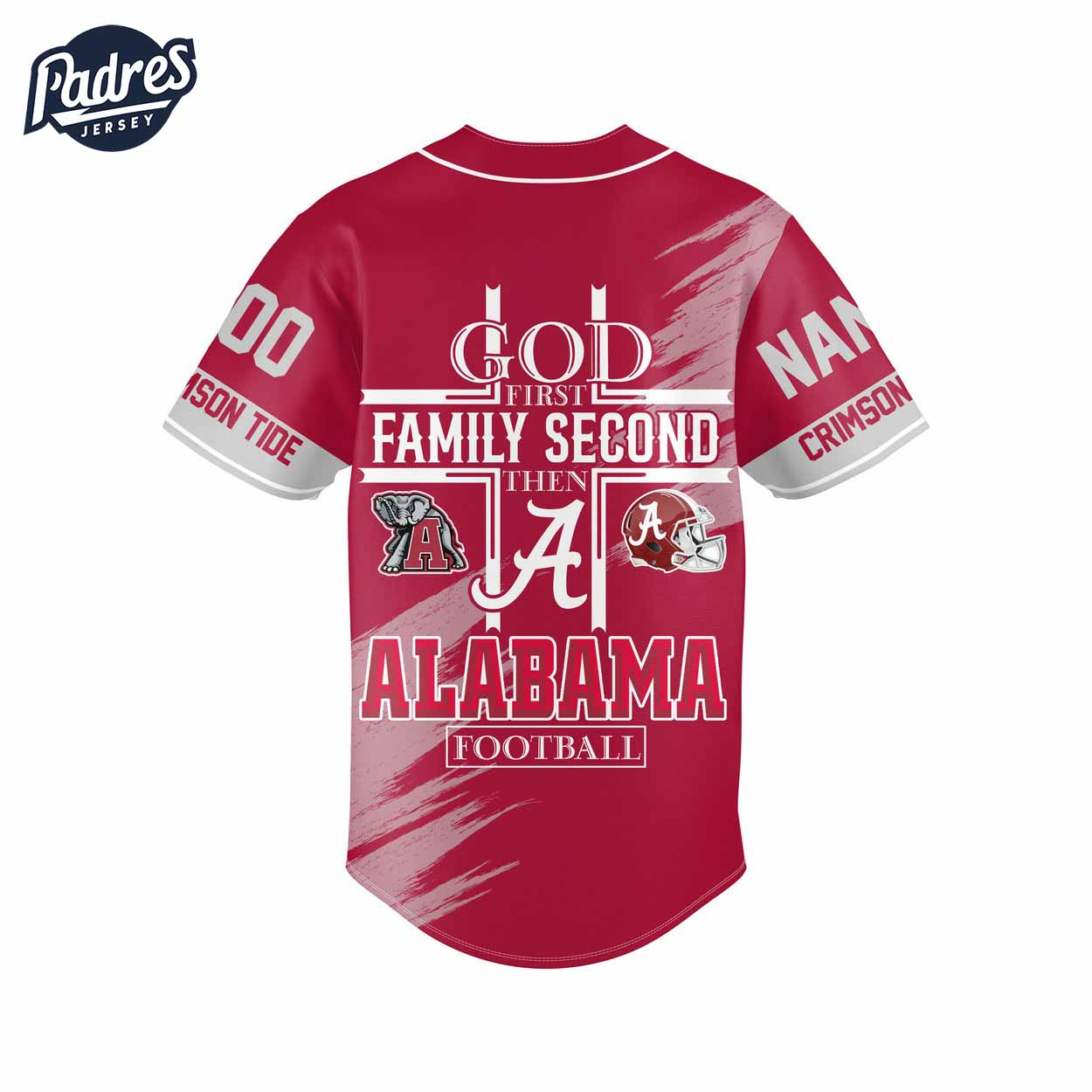 Custom God First Family Second Then Alabama Crimson Tide Football Baseball Jersey - Padres Jersey Oasis: Elevate Your Baseball Style Game