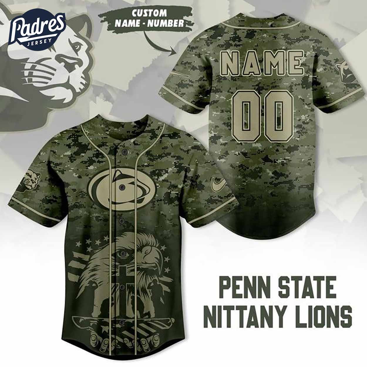 Custom NCAA Penn State Nittany Lions Eagle Camo Baseball Jersey - Padres Jersey Oasis: Elevate Your Baseball Style Game