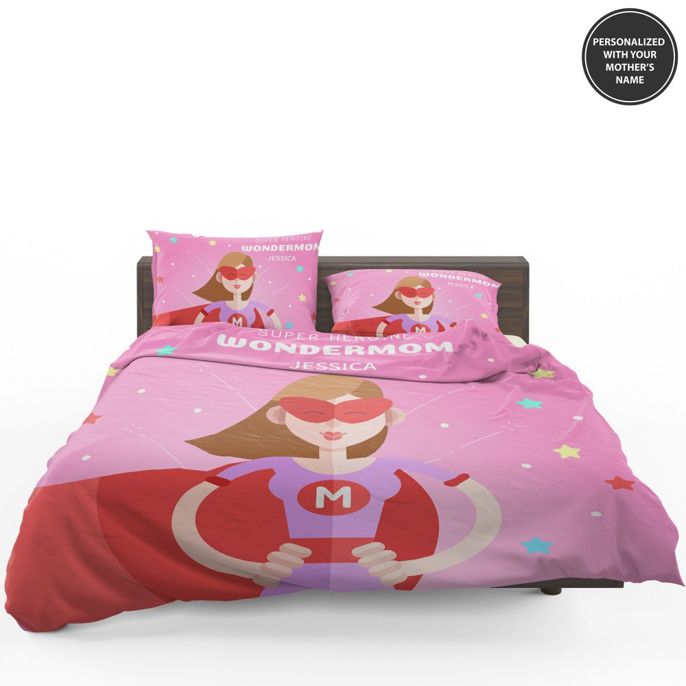 Custom Super Heroine Wonder Mom Personalized Bedding Set