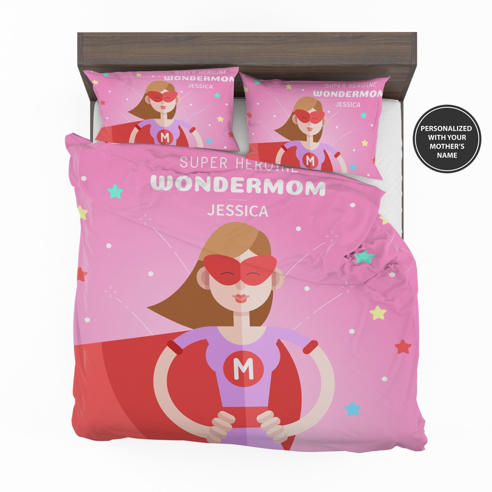 Custom Super Heroine Wonder Mom Personalized Bedding Set