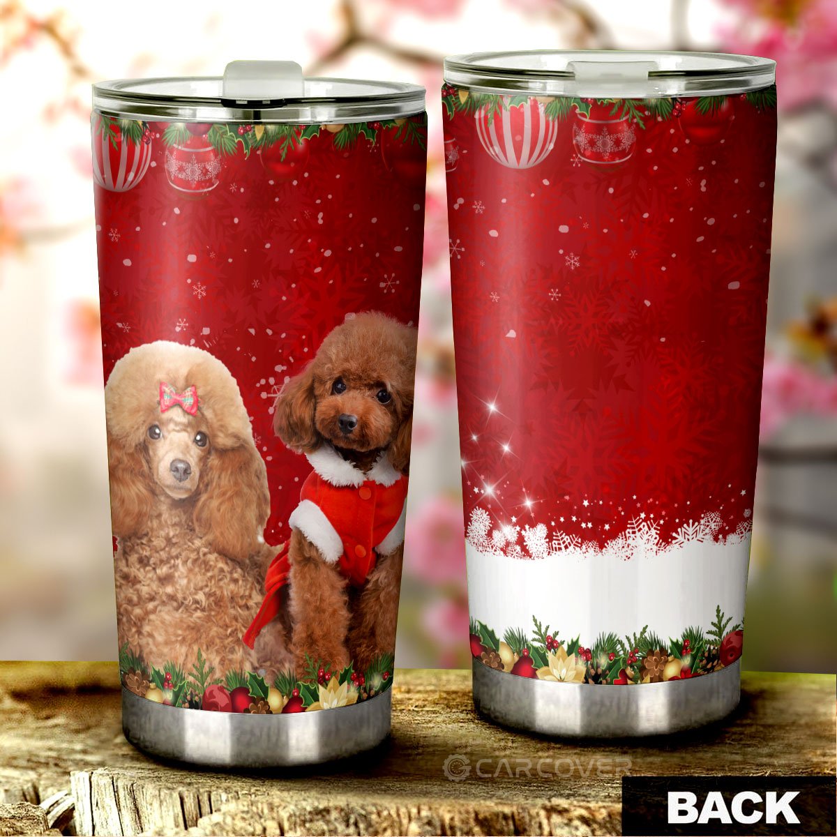 Cute Couple Poodles Tumbler Cup Custom Animal Car Accessories Christmas