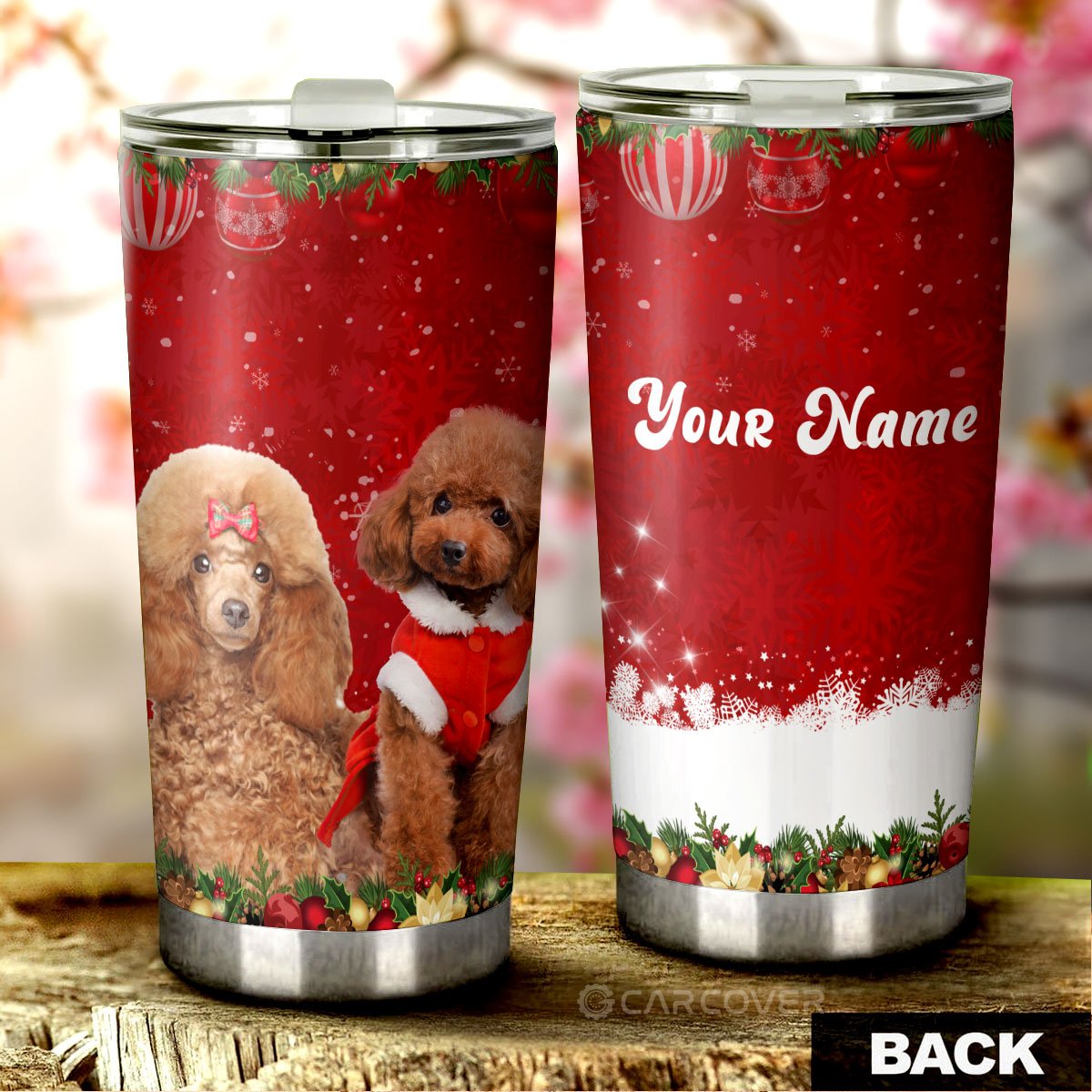 Cute Couple Poodles Tumbler Cup Custom Animal Car Accessories Christmas