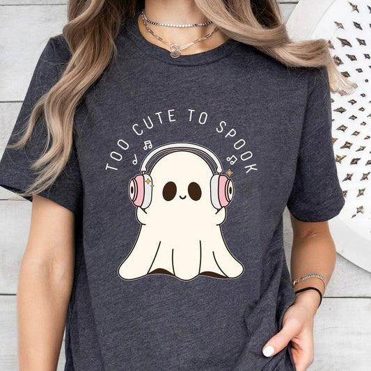 Cute Ghost T-Shirt, Too Cute to Spook T-Shirt, Ghost with Headphones, Music Lover Ghost T-Shirt,Halloween Ghosts T-Shirt, Vintage Ghost T-Shirt,Boujee ghost T-Shirt