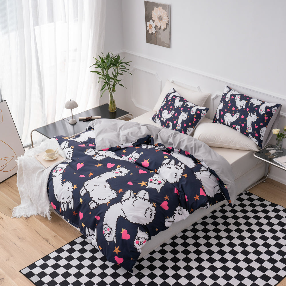 3D Alpaca Cartoon Pattern Quilt Cover Set Bedding Set Duvet Cover Pillowcases 530