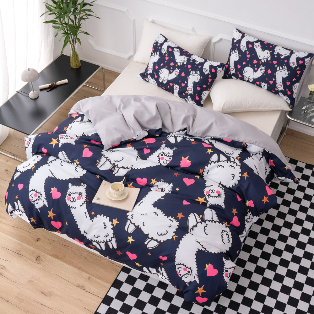 3D Alpaca Cartoon Pattern Quilt Cover Set Bedding Set Duvet Cover Pillowcases 530