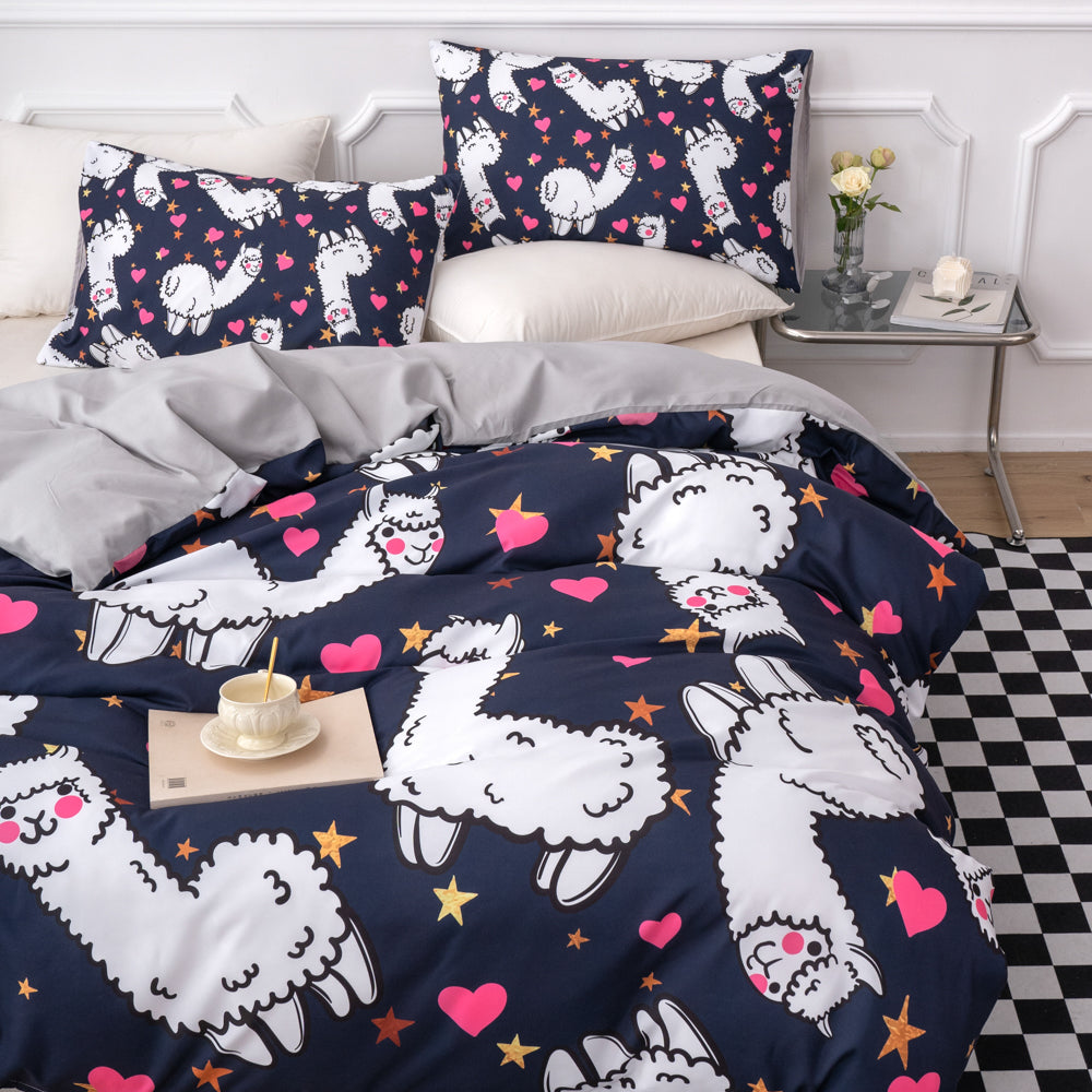 3D Alpaca Cartoon Pattern Quilt Cover Set Bedding Set Duvet Cover Pillowcases 530