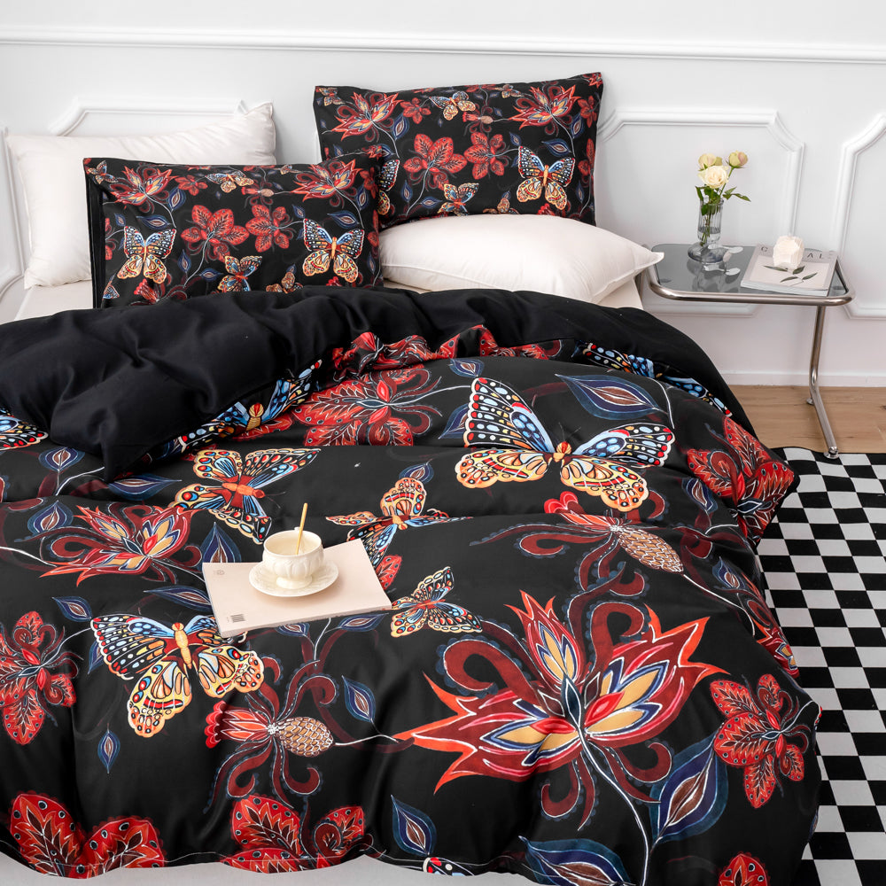 3D Butterfly Floral Red Retro Quilt Cover Set Bedding Set Duvet Cover Pillowcases 533