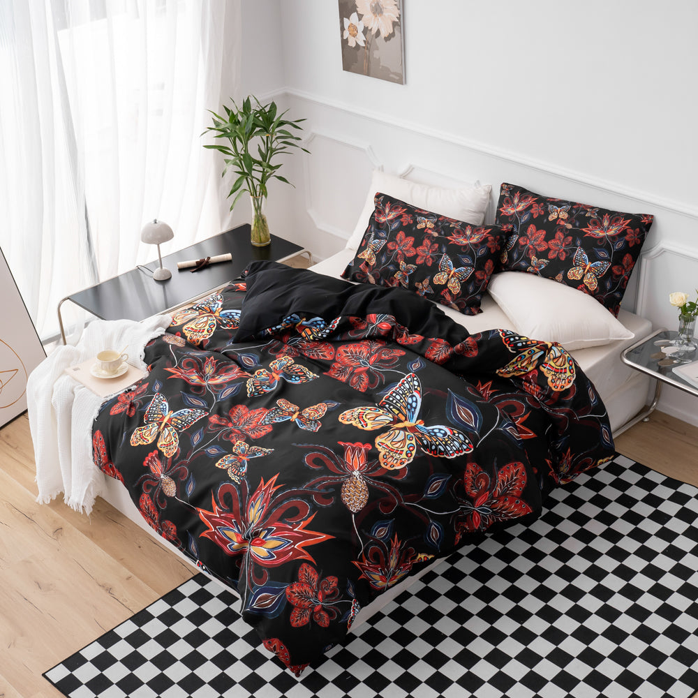 3D Butterfly Floral Red Retro Quilt Cover Set Bedding Set Duvet Cover Pillowcases 533