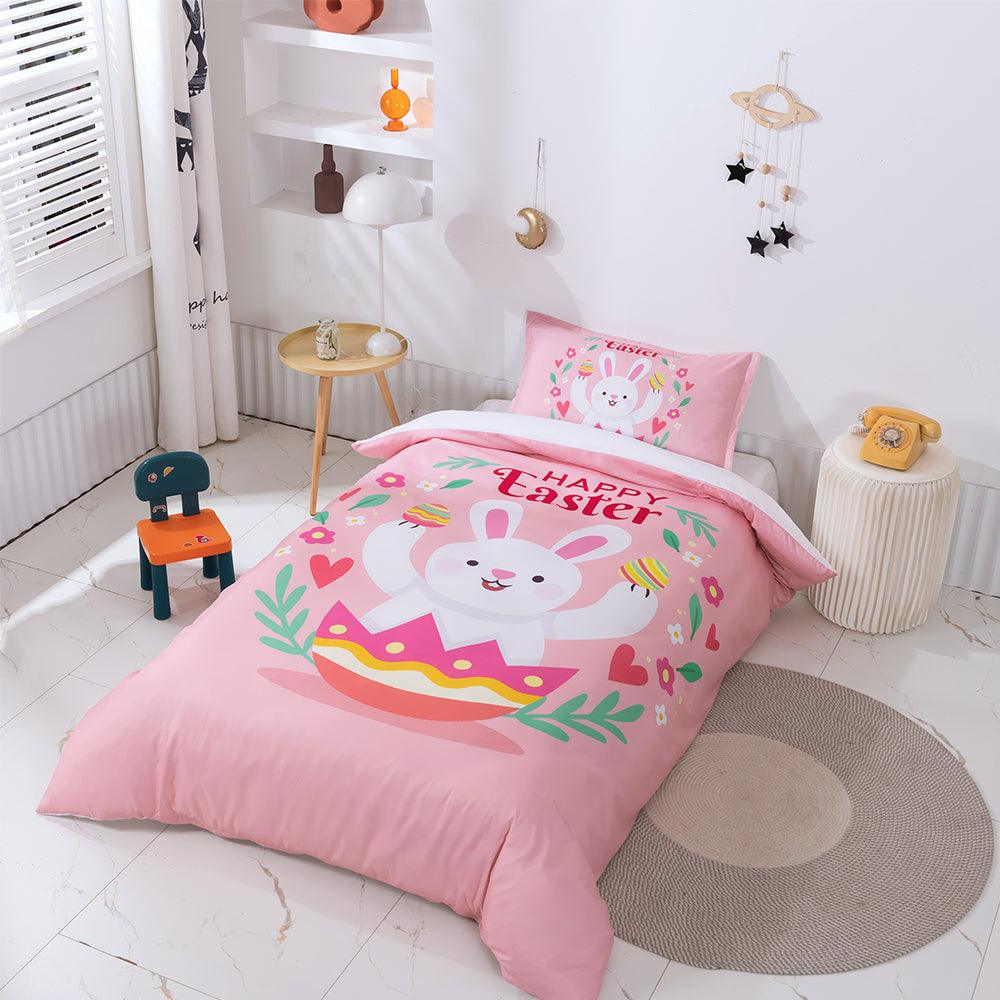 3D Cartoon Pink Rabbit Floral Quilt Cover Set Bedding Set Duvet Cover Pillowcases 99