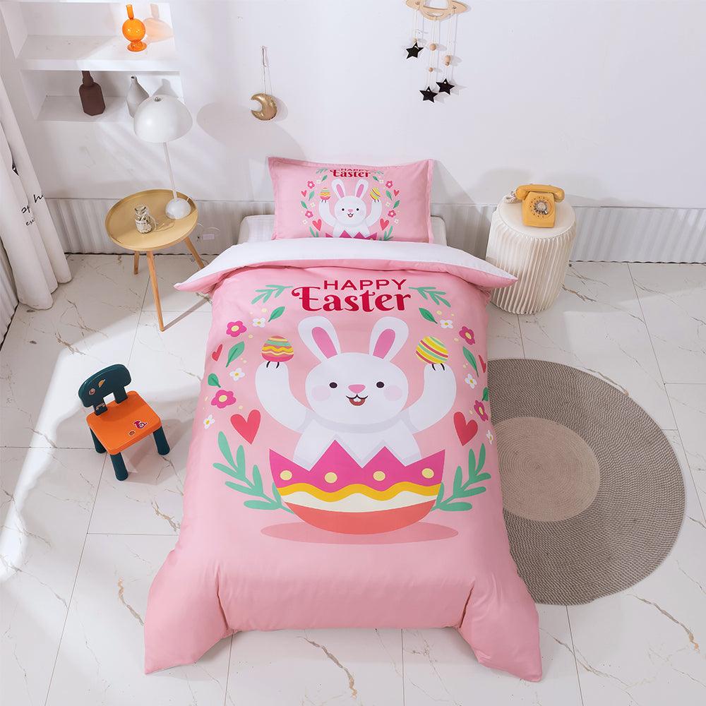 3D Cartoon Pink Rabbit Floral Quilt Cover Set Bedding Set Duvet Cover Pillowcases 99