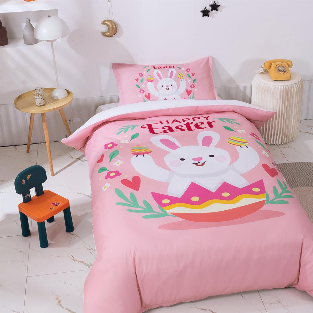 3D Cartoon Pink Rabbit Floral Quilt Cover Set Bedding Set Duvet Cover Pillowcases 99