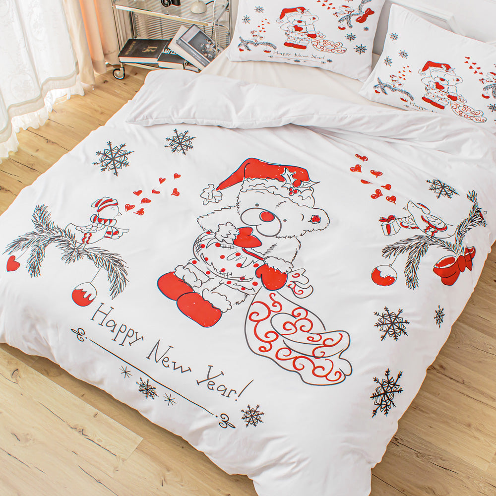 3D Bear Snowflake Pine Needle Christmas Quilt Cover Set Bedding Set Duvet Cover Pillowcases 683