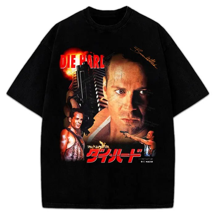 Die Hard Movie Bruce Willis John McClane Vintage Style Graphic Design T-Shirt Crewneck Cotton