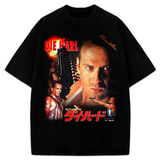 Die Hard Movie Bruce Willis John McClane Vintage Style Graphic Design T-Shirt Crewneck Cotton