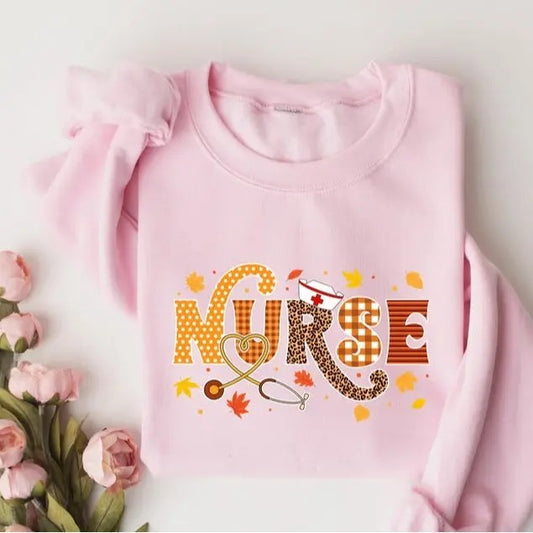Fall Nurse Sweatshirt, Thankful Nurse Shirt, Fall Season Nurse T-shirt, Gift for Nurse, Unisex Shirt, Gift For Her, Gift For Him, Full Size, Full Color