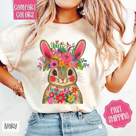 Fiesta Bunny Shirt Comfort Colors, Easter Tshirt, Trendy Bunny Women's Tee, Gift for Her