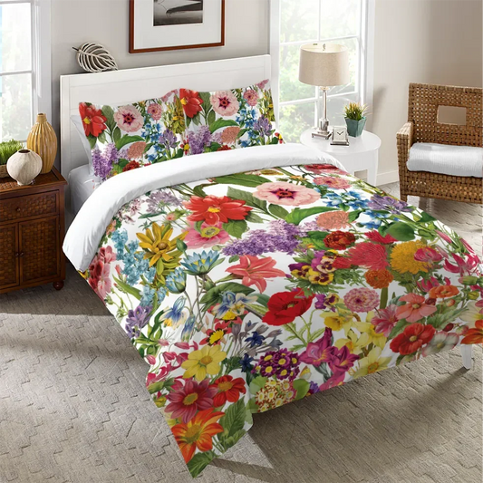 Floral Jumble Duvet Cover Bedding Set | Personalized 3-pc Duvet Cover With Pillowcases