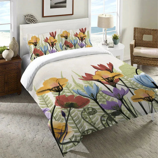 Flowers and Ferns Duvet Cover Bedding Set | Personalized 3-pc Duvet Cover With Pillowcases