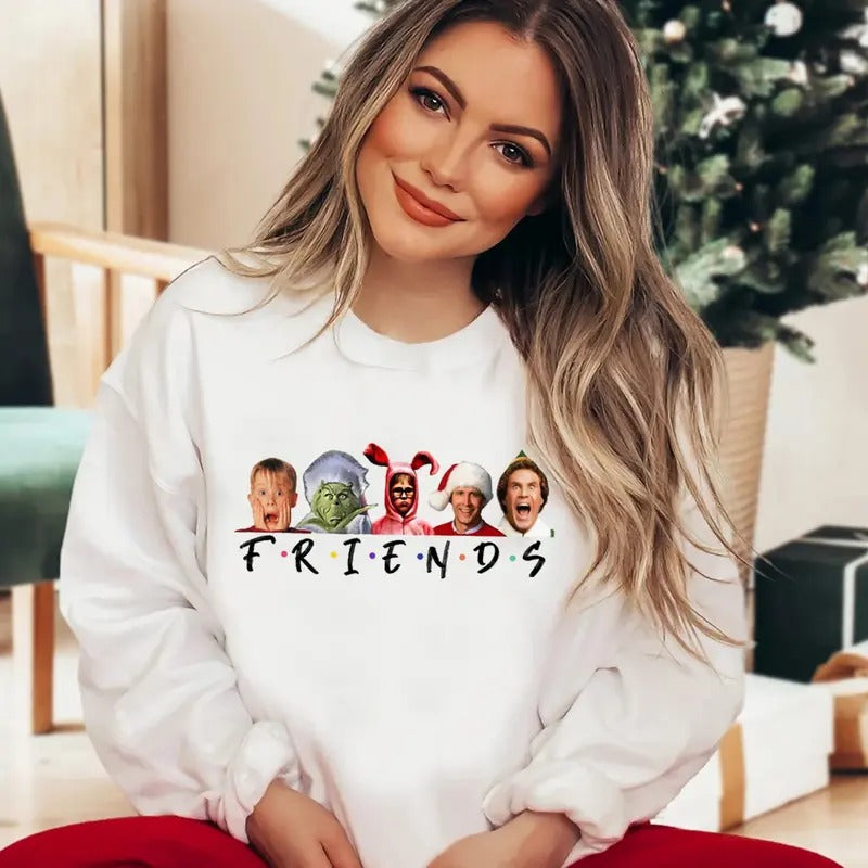 Friends Christmas Movie Characters Sweatshirt, Friends Christmas Tee Shirt, Holiday Christmas Crewneck Sweatshirt, Holiday Winter Sweater, Xmas Gift