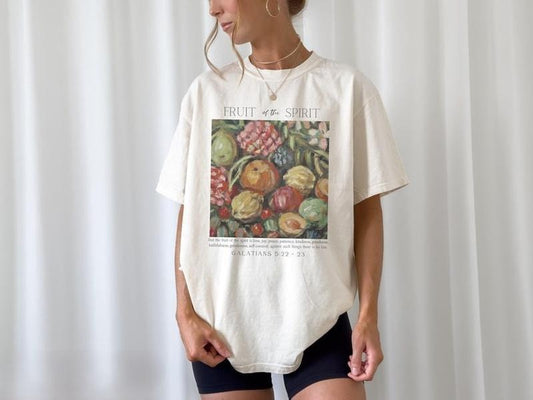 Fruit of the Spirit Christian Tshirt, Vintage Aesthetic Bible Verse Shirt, Still Life Fruit Art Tee, Trendy Art Shirt Women's Faith Apparel