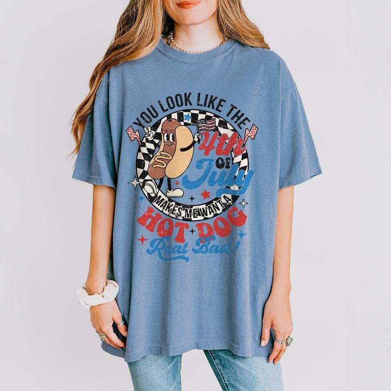 Funny 4th of July Hot Dog Shirt, You Look Like The 4th Of July Tee, Patriotic Humor T-Shirt, Independence Day Celebration, USA Pride Shirt, Retro 4th of July Outfit, Comfortable Casual Women's Wear, July 4th BBQ Shirt
