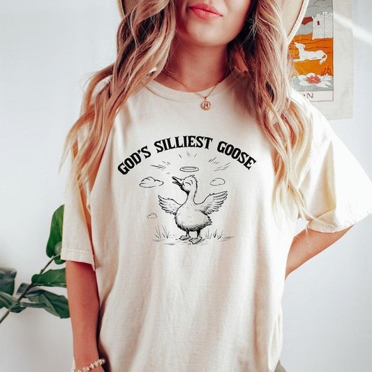 God's Silliest Goose Tshirt, Funny Goose Shirt, Womens Funny Shirt, Meme Graphic Tees, Trendy Goose Shirt Top Womenswear Summer Casual