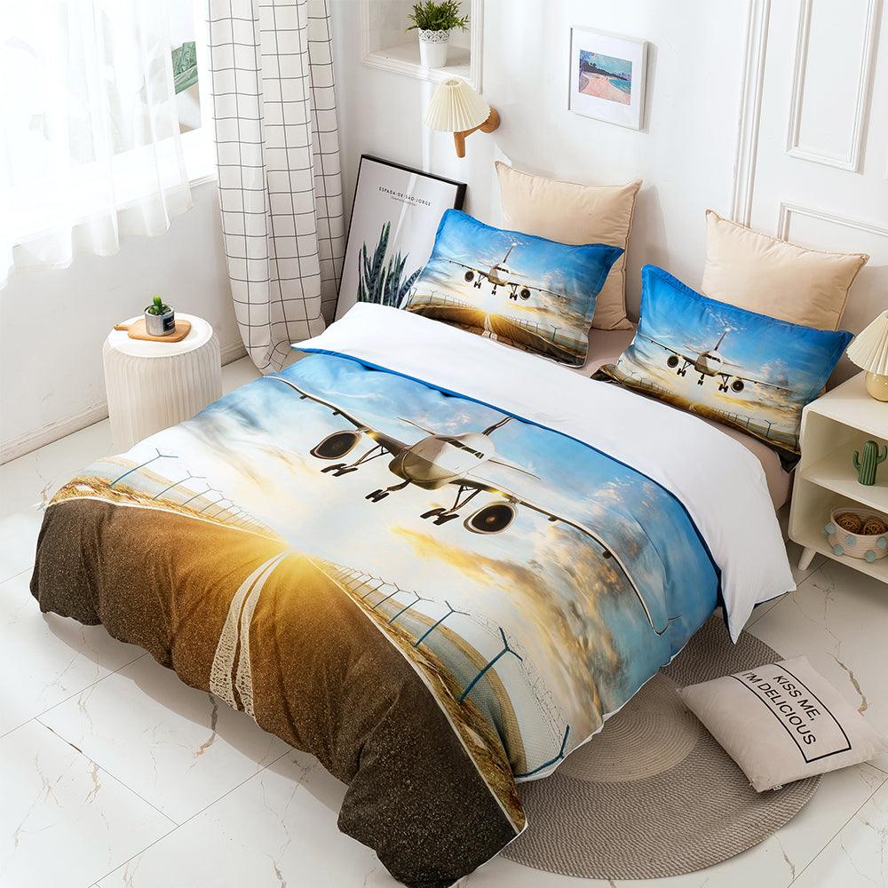 3D Blue Sky Cloud Airplane Track Scenery Quilt Cover Set Bedding Set Duvet Cover Pillowcases LXL