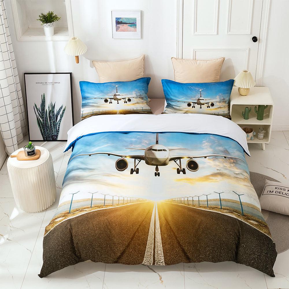 3D Blue Sky Cloud Airplane Track Scenery Quilt Cover Set Bedding Set Duvet Cover Pillowcases LXL