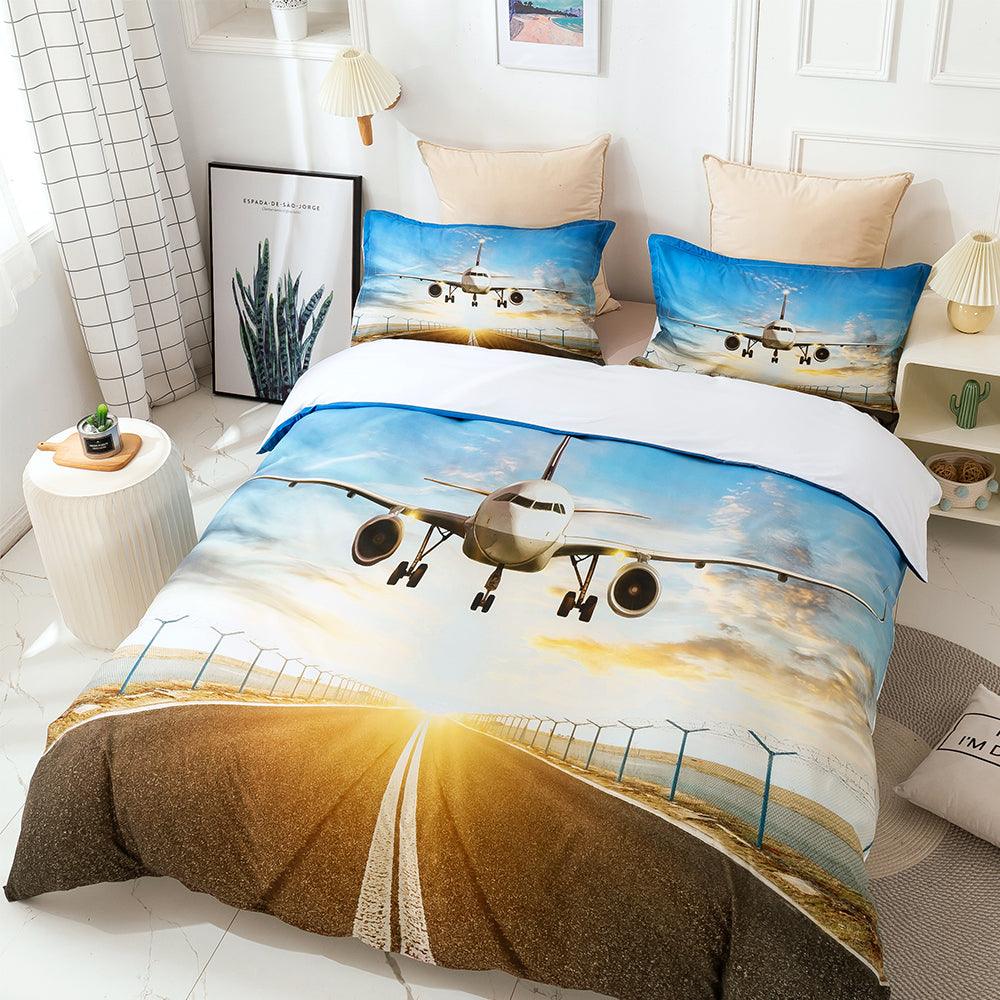 3D Blue Sky Cloud Airplane Track Scenery Quilt Cover Set Bedding Set Duvet Cover Pillowcases LXL