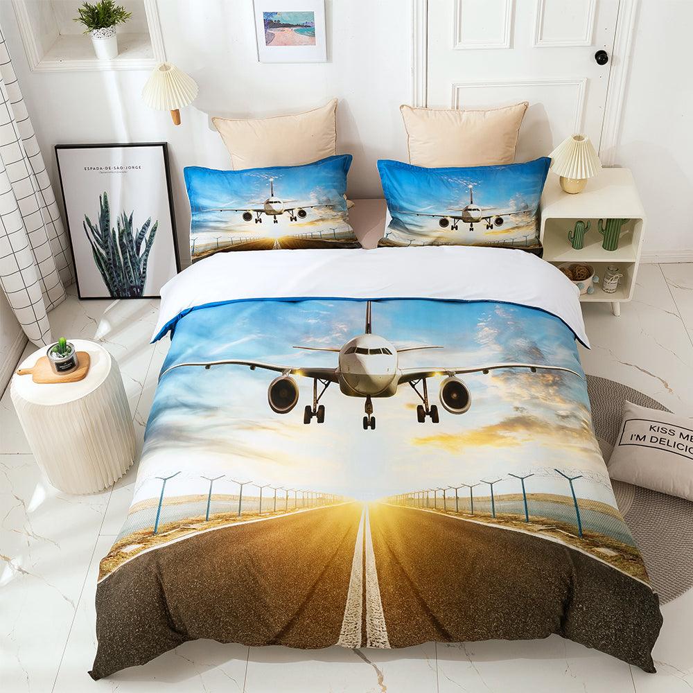 3D Blue Sky Cloud Airplane Track Scenery Quilt Cover Set Bedding Set Duvet Cover Pillowcases LXL