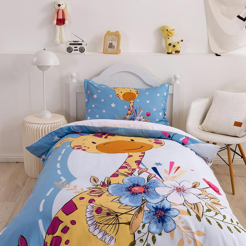 3D Cartoon Animal Giraffe Floral Quilt Cover Set Bedding Set Duvet Cover Pillowcases 360