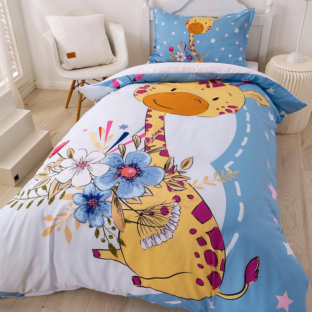 3D Cartoon Animal Giraffe Floral Quilt Cover Set Bedding Set Duvet Cover Pillowcases 360