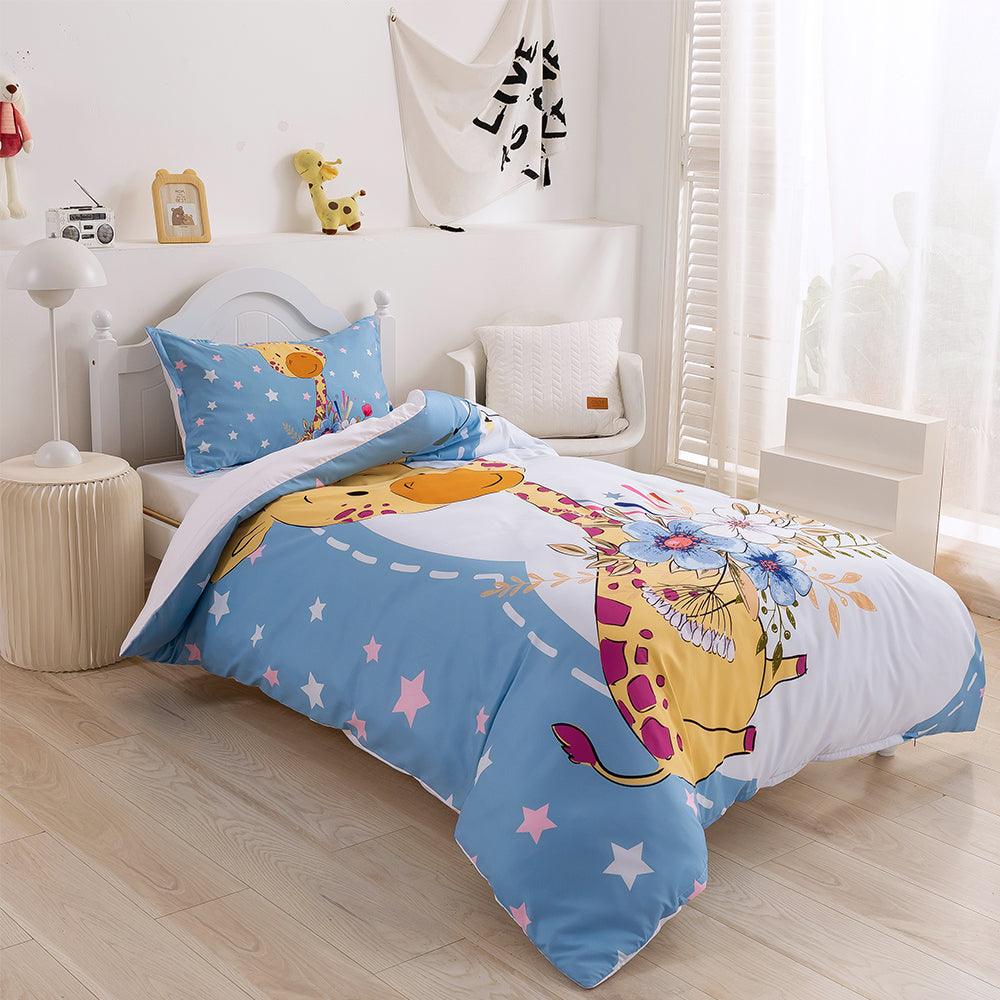 3D Cartoon Animal Giraffe Floral Quilt Cover Set Bedding Set Duvet Cover Pillowcases 360