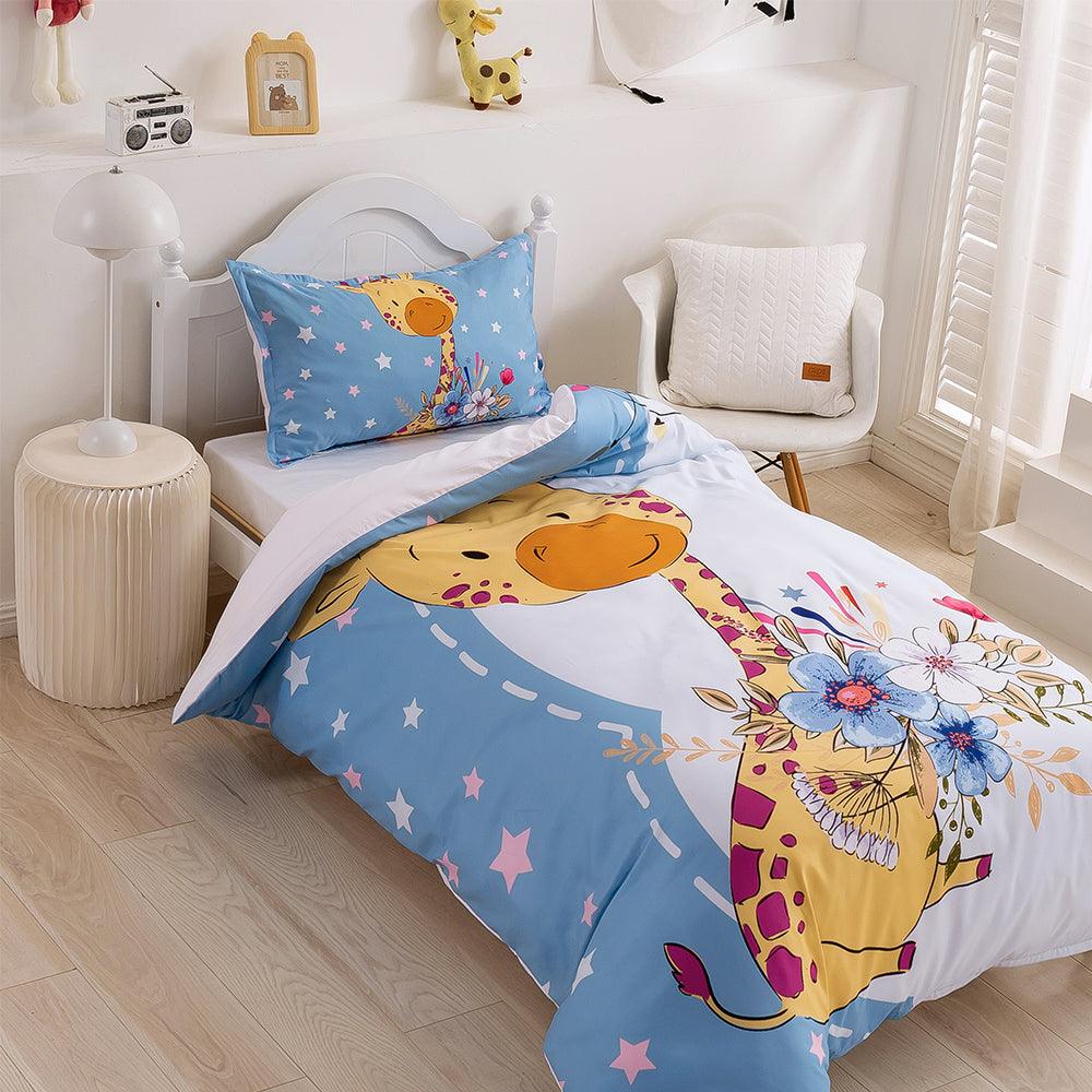 3D Cartoon Animal Giraffe Floral Quilt Cover Set Bedding Set Duvet Cover Pillowcases 360