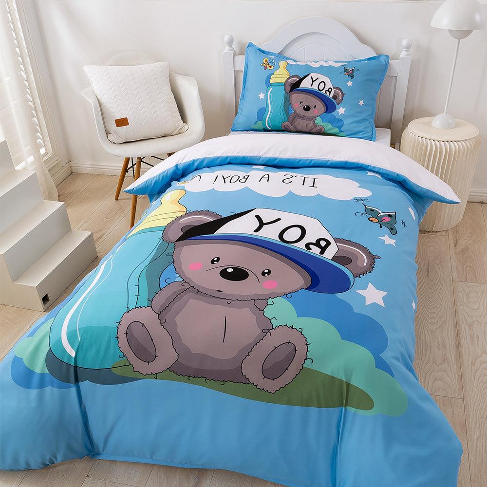 3D Cartoon Animal Bear Blue Quilt Cover Set Bedding Set Duvet Cover Pillowcases 362