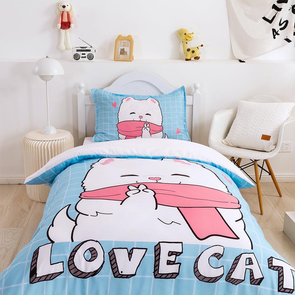 3D Cartoon Animal Cat Blue Quilt Cover Set Bedding Set Duvet Cover Pillowcases 365