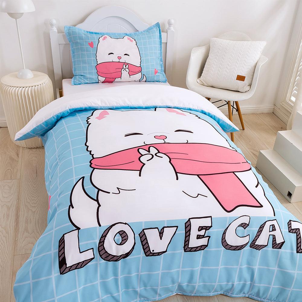 3D Cartoon Animal Cat Blue Quilt Cover Set Bedding Set Duvet Cover Pillowcases 365