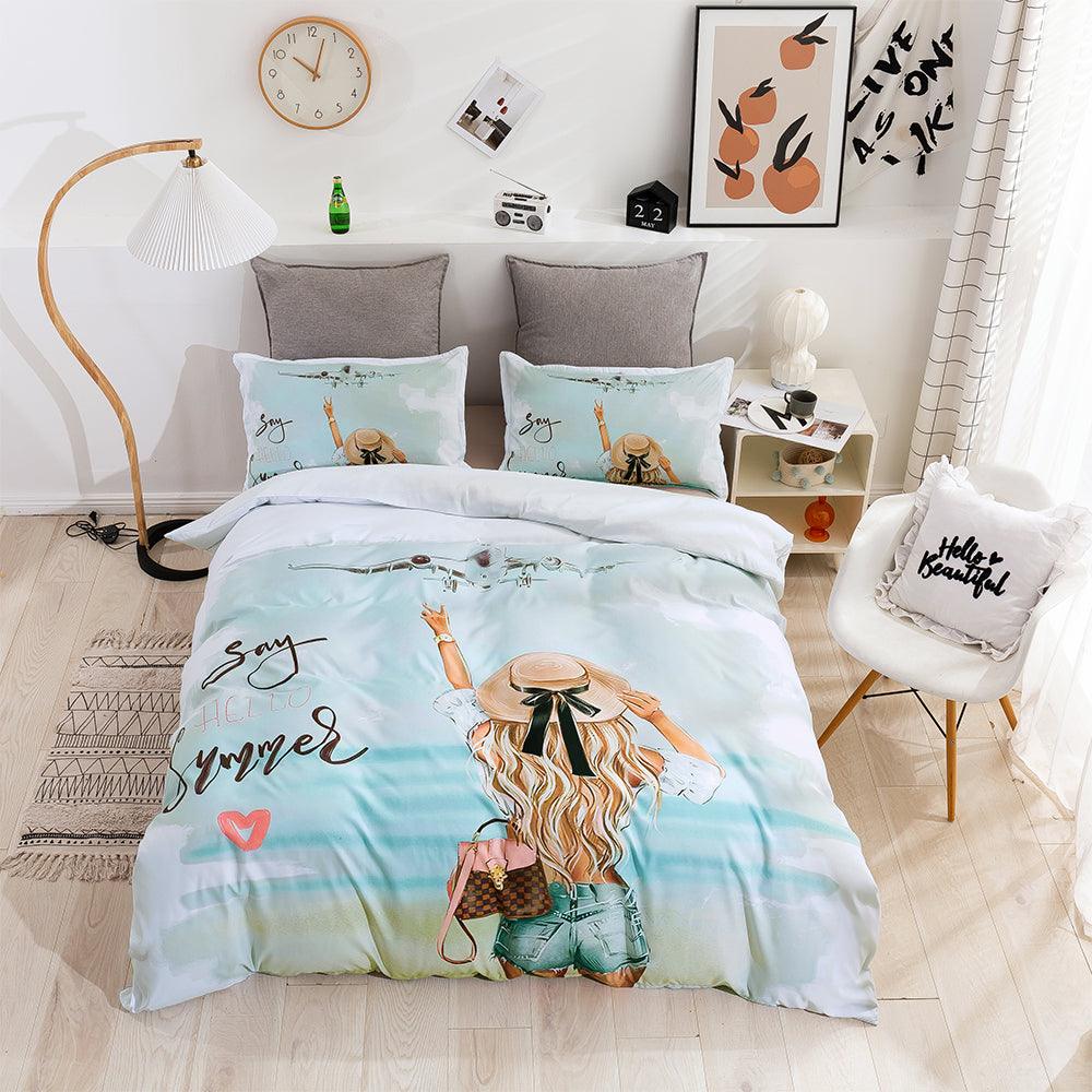 3D Beach Girl Landscape Quilt Cover Set Bedding Set Duvet Cover Pillowcases 54