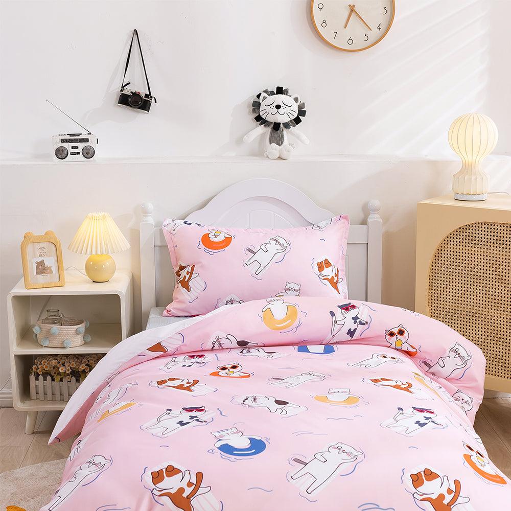 3D Cartoon Animal Cat Pink Quilt Cover Set Bedding Set Duvet Cover Pillowcases 462
