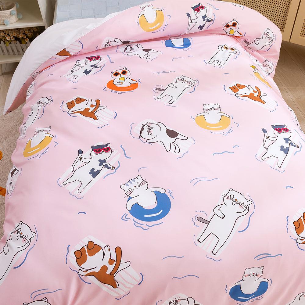 3D Cartoon Animal Cat Pink Quilt Cover Set Bedding Set Duvet Cover Pillowcases 462