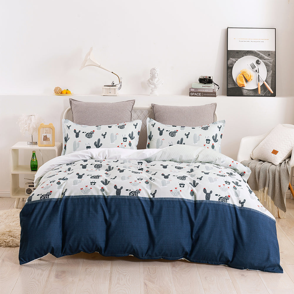 3D Cactus Pattern Blue Quilt Cover Set Bedding Set Duvet Cover Pillowcases 46